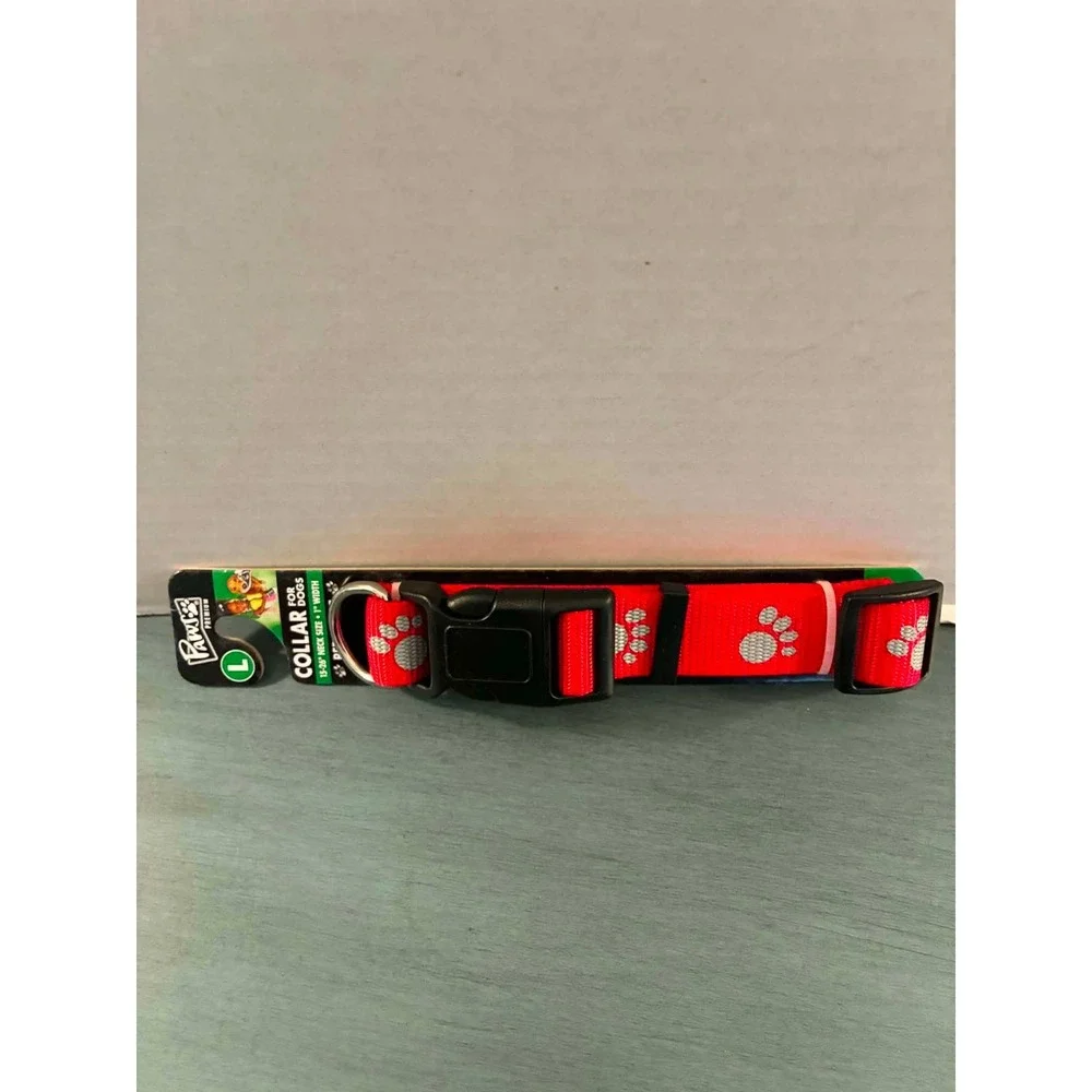 Paws Premium Dog Collar Large Red‎ Reflective Paw Print Adjustable 15-26in